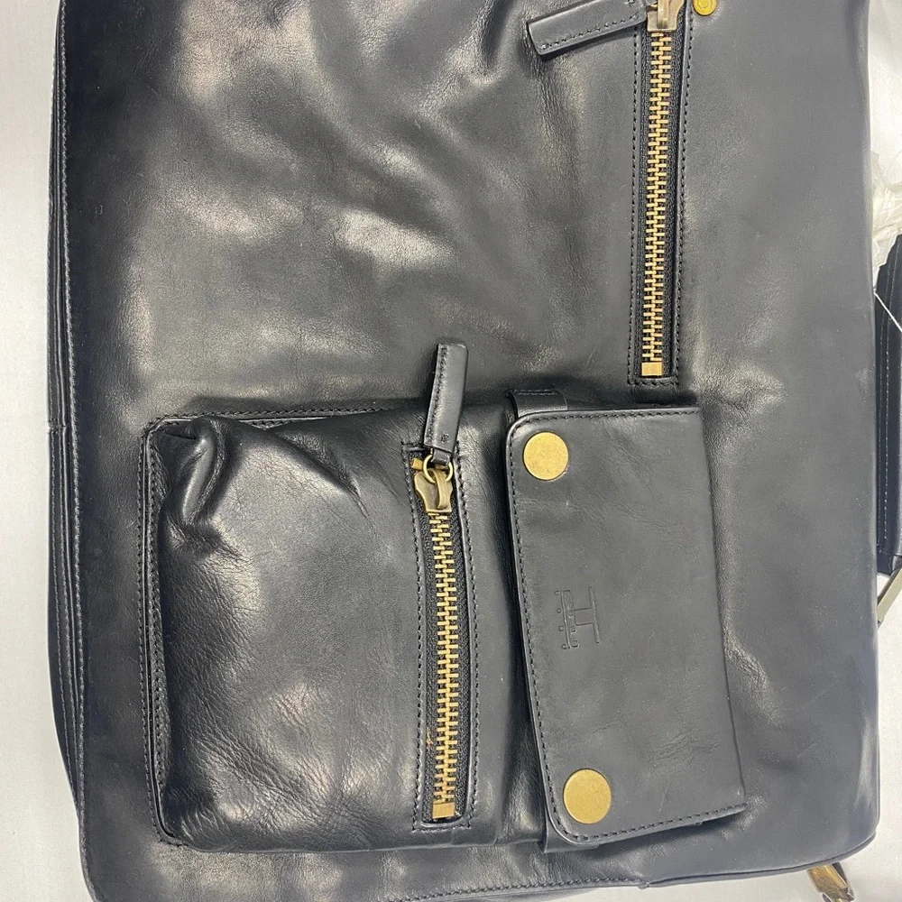 Tosca Blu Black leather Messenger Crossbody Shoulder CarryOn Travel Business Bag